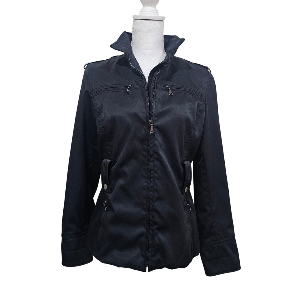 Zara Woman Black Utility Jacket  Military Moto Zip Front Lightweight Medium